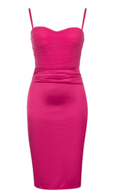 Satin Strapy Corset Dress In Red