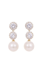 Pearl Earrings With Zircon Flowers