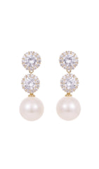 Pearl Earrings With Zircon Flowers