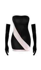 Black Pink Strapless Velvet Mini Dress