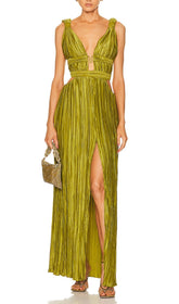 Cutout Plunge Midi Dress In LIME Green