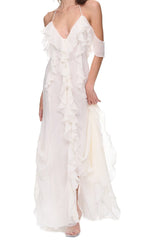 Thigh Slit Lace Midi Dress In White