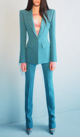 Rhinestone Blazer Set In Blue