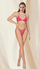 Pink Diamante Halter Bikini