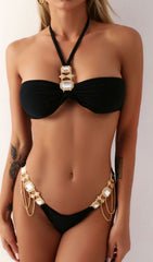Halter Neck EmbelliShed Bikini Two Piece Set In Black