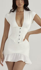 Bodycon V Neck Mini Dress In White