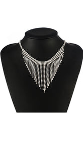 Silver Rhinestone Tassels NeckLace