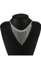 Silver Rhinestone Tassels NeckLace