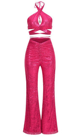 Sequin Hollow Out Suit In Pink