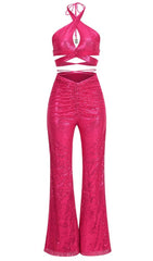 Sequin Hollow Out Suit In Pink