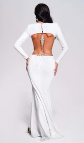 Long Sleeve Backless Mermaid Maxi Dress In White