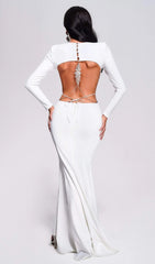 Long Sleeve Backless Mermaid Maxi Dress In White