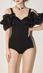 Black Ruffle One-Piece Corset Swimsuit