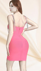 Pink Rhinestone Corset Mini Bandage Dress