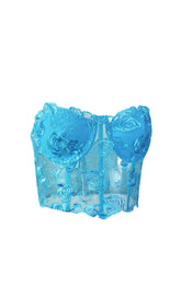 Blue Floral Lace Corset Top
