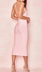 Pink One Shoulder Midi Bandage Dress