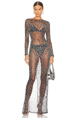 Sequin Lace Perspective Dress In Black