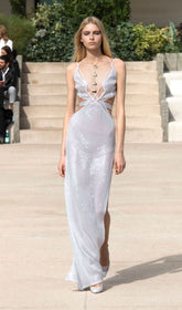 Sequin Deep V Cutout Maxi Dress In White