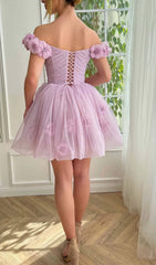 Lace Floral-EmbelliShed Mini Dress In Lilac