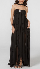 Lace Irregular Maxi Dress In Black