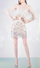 Floral Sequined Mini Dress In White