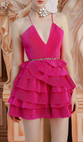 Spaghetti Straps Tiered Mini Dress In Pink