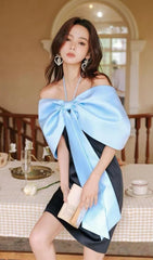 Halter Bow Patchwork Mini Dress