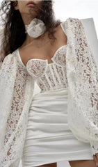 Lace Corset Midi Dress In White