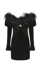 Black Velvet Off Shoulder Mini Dress