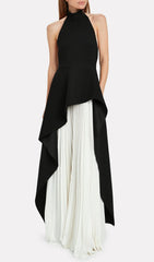 Bandage Halter Irregular Maxi Dress In Black And White