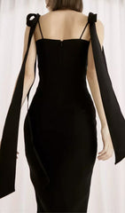 Bandage Bow FLowY Midi Dress In Black