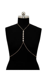 Pearl CrossOVER Chest Body Chain In Gold