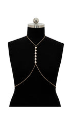 Pearl CrossOVER Chest Body Chain In Gold