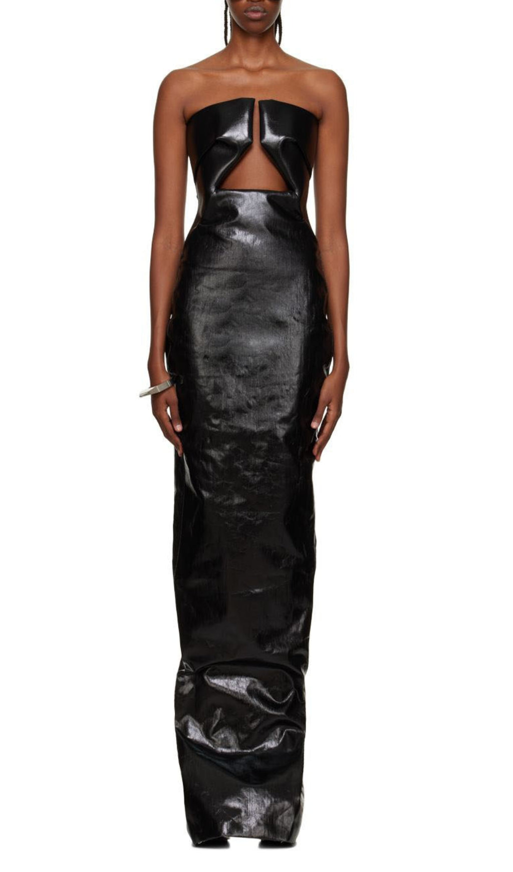Faux LeaTher Strapless Maxi Dress In Black