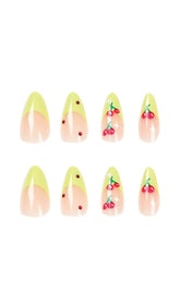 Cherry French Green Edge Press ON Nails