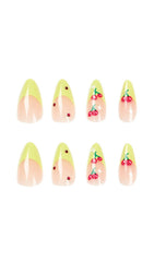 Cherry French Green Edge Press ON Nails