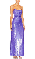 Sequin Backless Maxi Dress In Purple