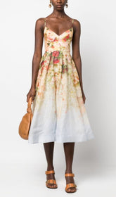 Floral Printed V Neck Midi Dress