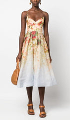 Floral Printed V Neck Midi Dress