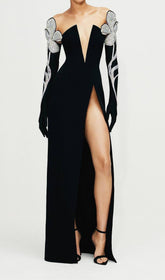 Black Off Shoulder Maxi Bandage Dress