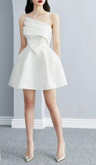 Strapy Hem Mini Dress In White