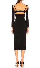 Black Hollow Out Midi Bandage Dress