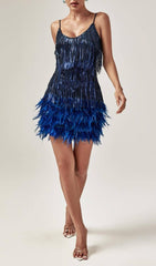 Tassel FeaTher Mini Dress In Royal Blue