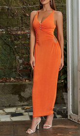 V-Neck Halter Midi Dress In ORGANE