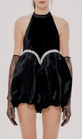 Velvet HalterNeck Mini Dress In Black