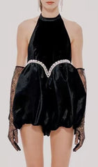 Velvet HalterNeck Mini Dress In Black