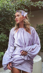 Satin Wrap Front Mini Dress In Purple