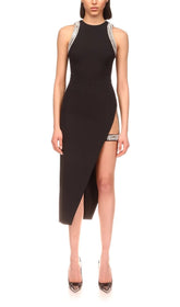 Crystal Split Midi Dress In Black