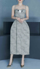 Flower EmbelliShed Midi Dress In Gray