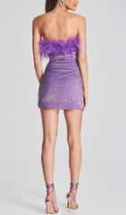 Sequin FeaTher Strapless Mini Dress In Purple